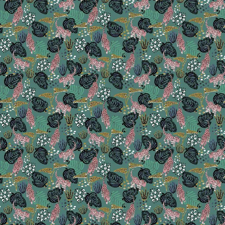 Jaguar and Leaves Modal Jersey Fabric