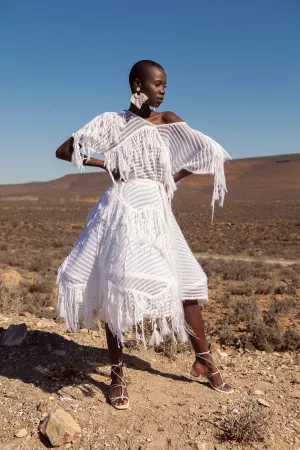 JUDITH ATELIER AMINA MOHAIR COTTON FRINGE DRESS