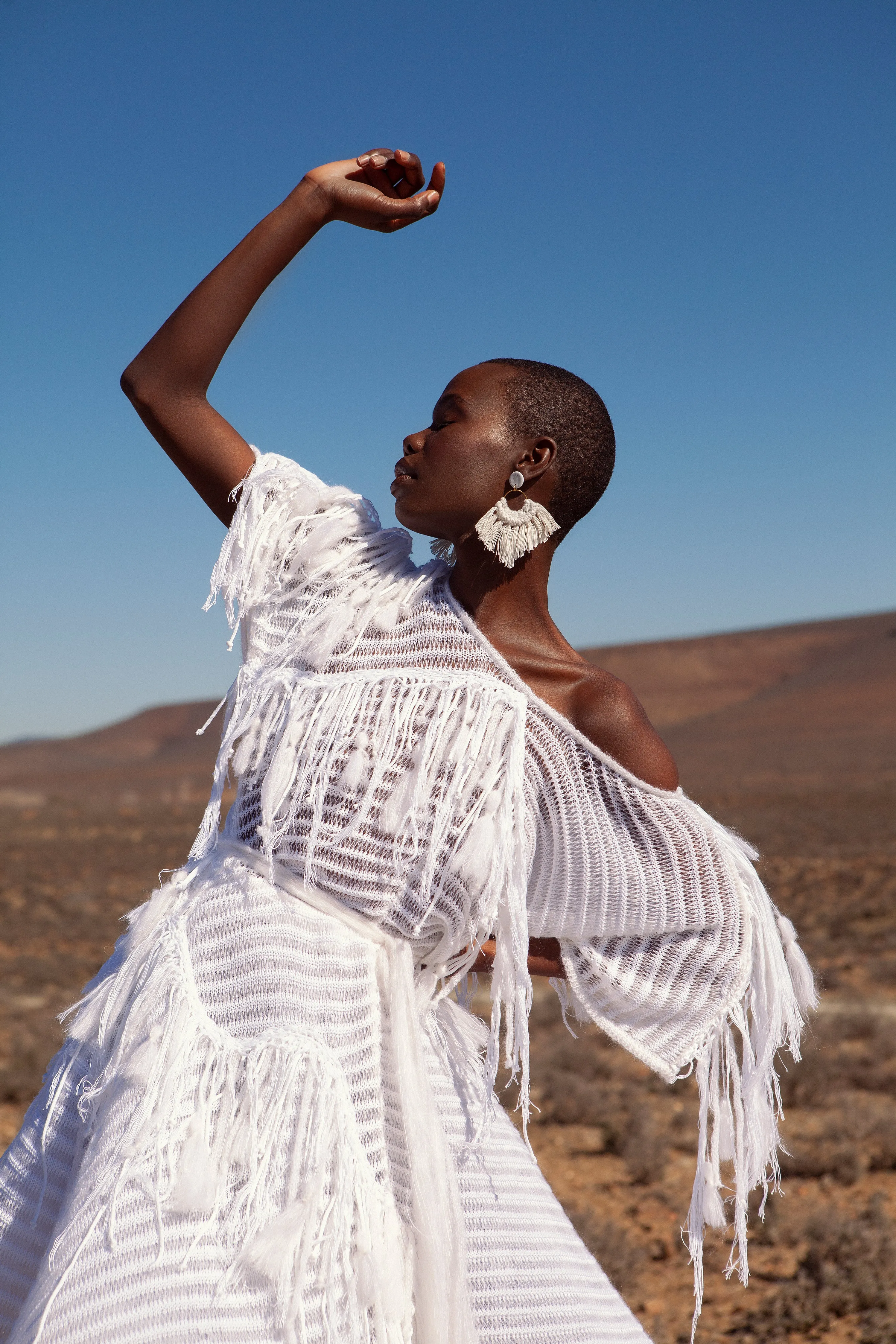 JUDITH ATELIER AMINA MOHAIR COTTON FRINGE DRESS
