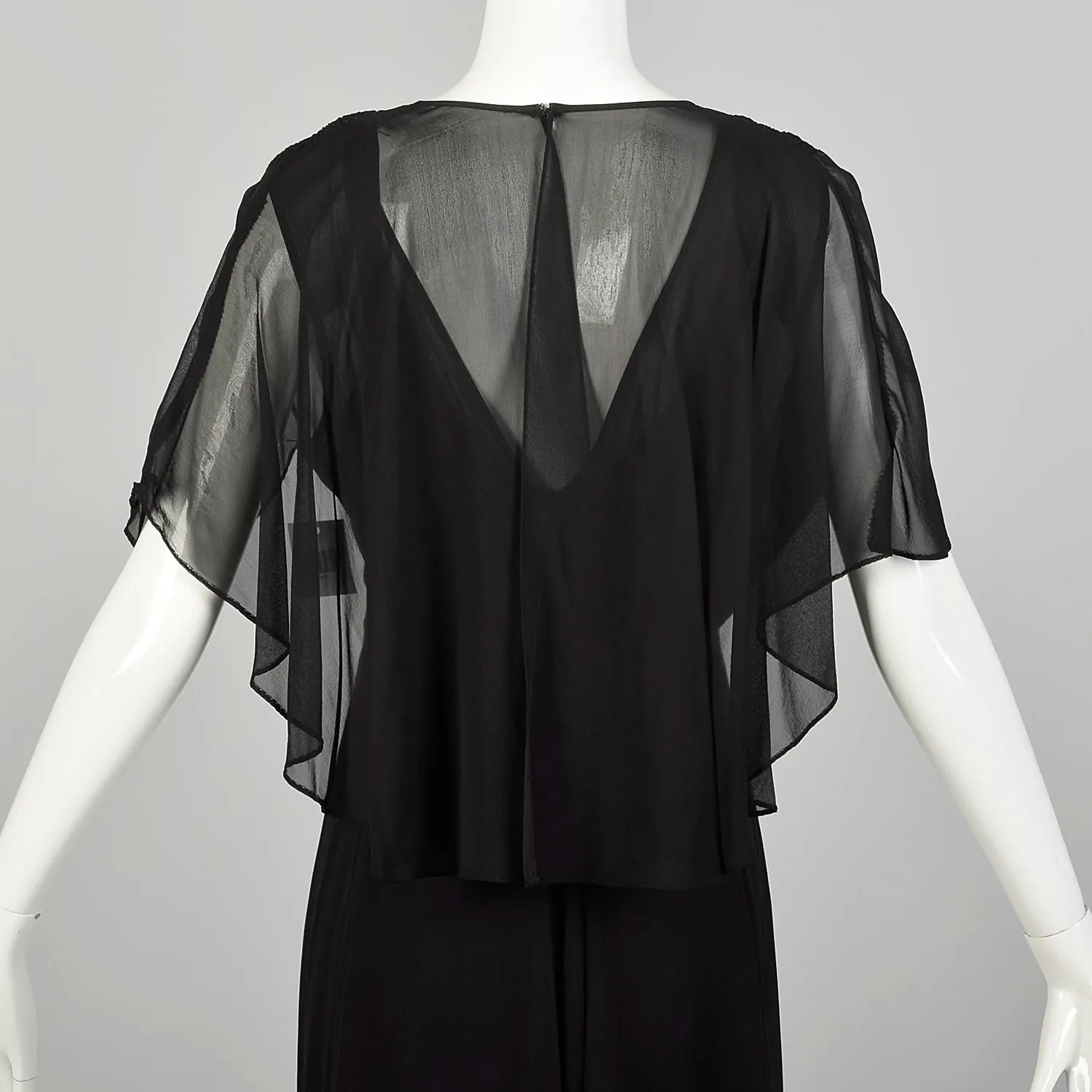 Large 1930s Little Black Dress 2pc Bias Cut Formal Evening Sheer Art Deco Ensemble