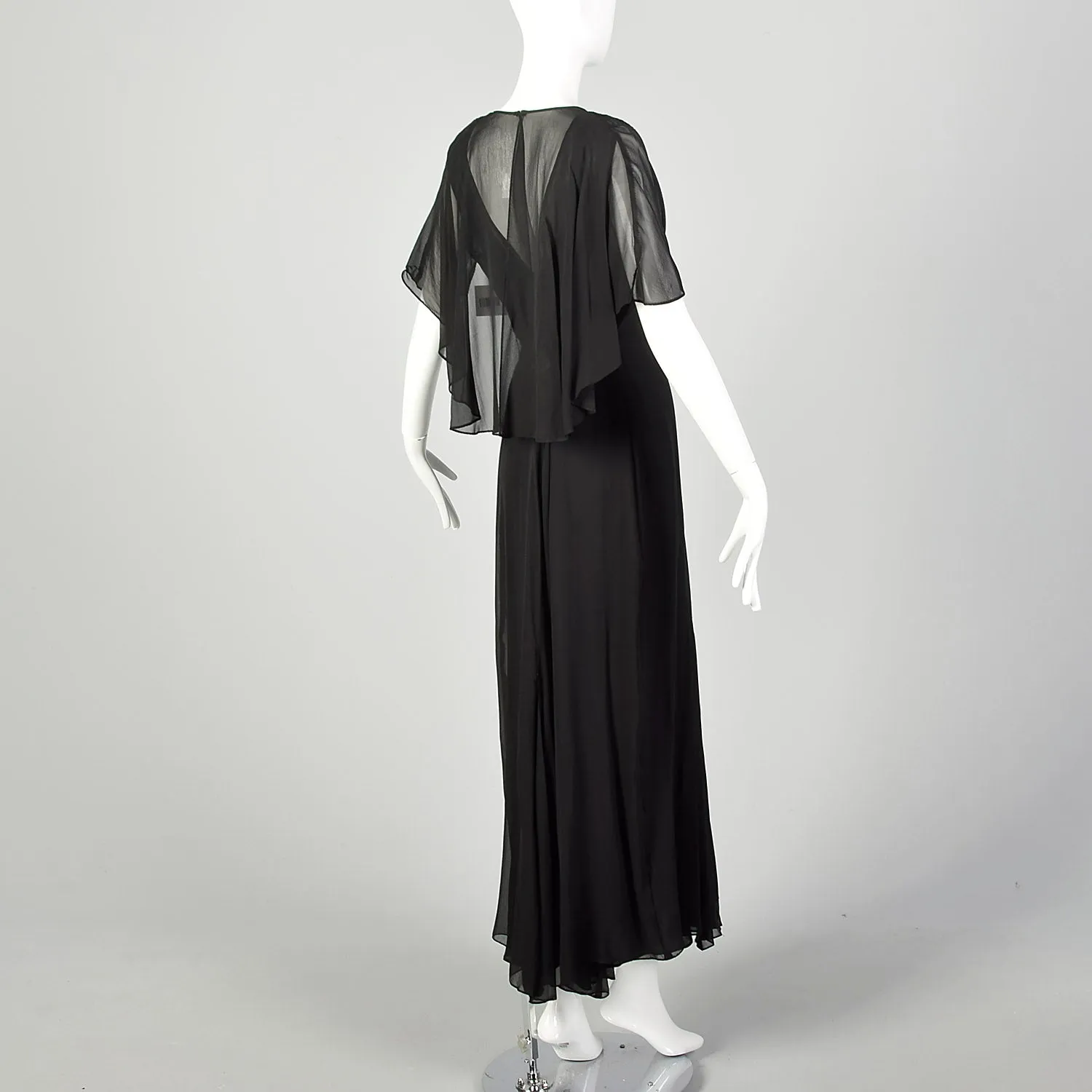 Large 1930s Little Black Dress 2pc Bias Cut Formal Evening Sheer Art Deco Ensemble