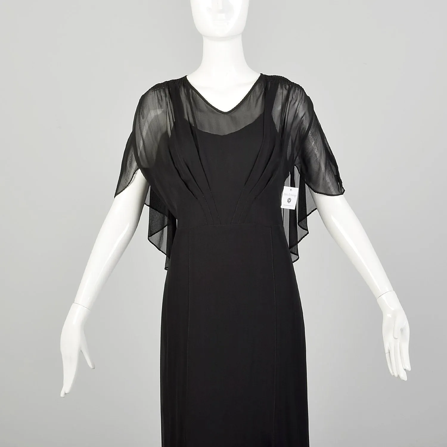 Large 1930s Little Black Dress 2pc Bias Cut Formal Evening Sheer Art Deco Ensemble