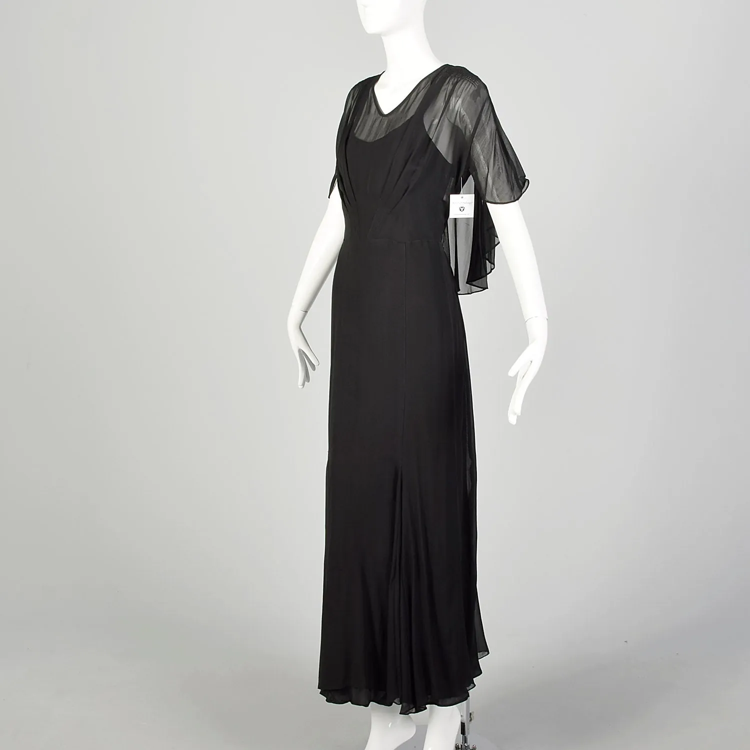 Large 1930s Little Black Dress 2pc Bias Cut Formal Evening Sheer Art Deco Ensemble