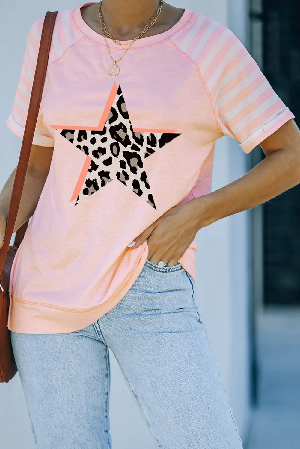 Light Blue Raglan Shirts With Printed Sleeves