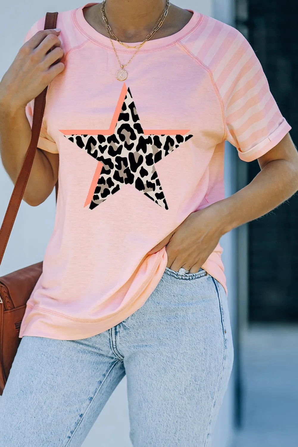 Light Blue Raglan Shirts With Printed Sleeves
