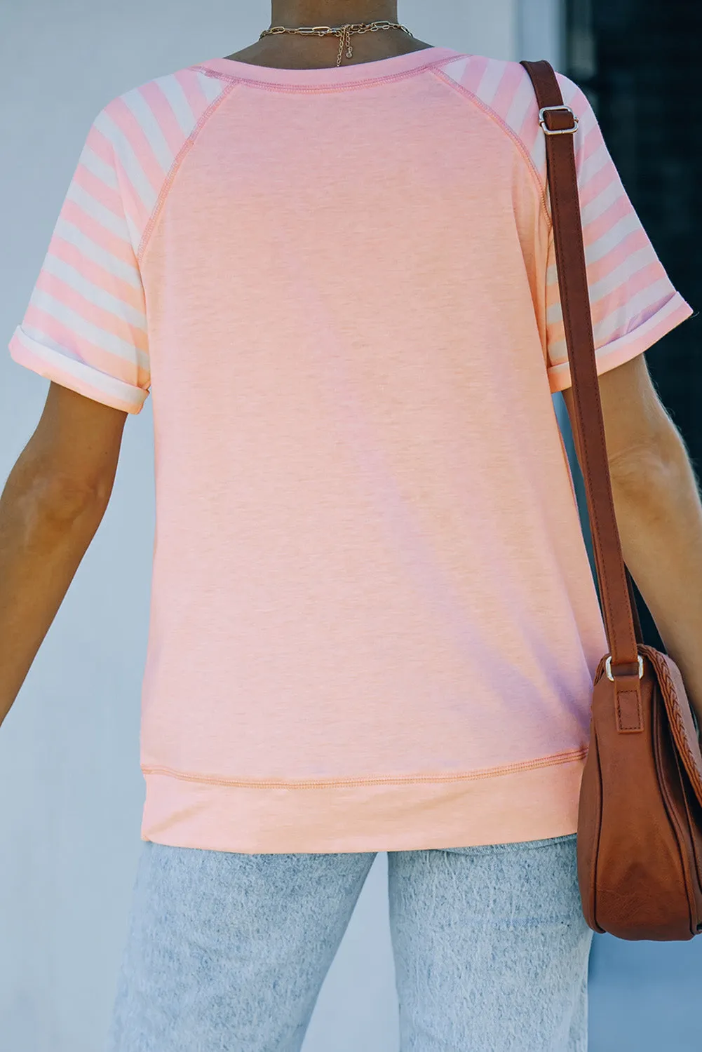 Light Blue Raglan Shirts With Printed Sleeves