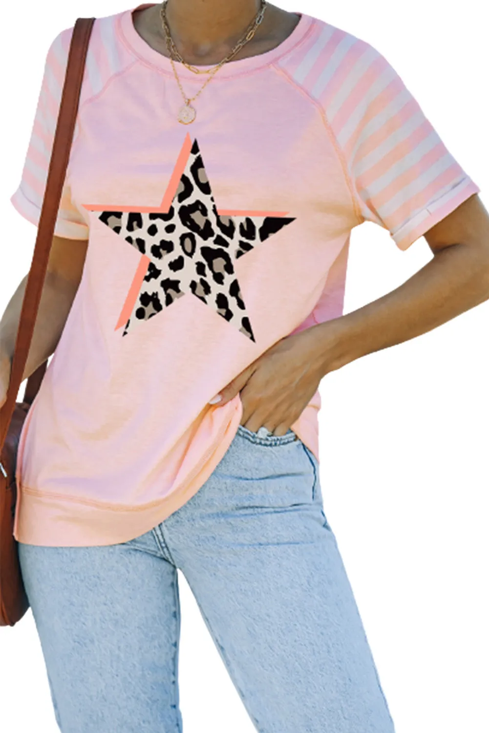 Light Blue Raglan Shirts With Printed Sleeves
