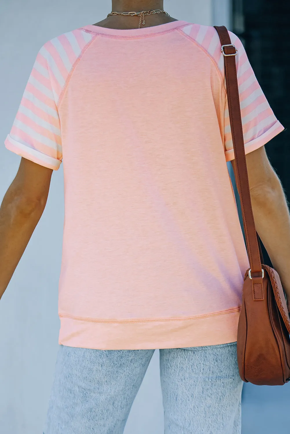 Light Blue Raglan Shirts With Printed Sleeves