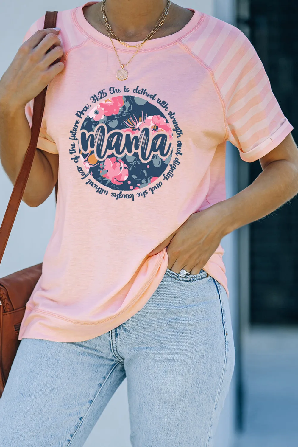 Light Blue Raglan Shirts With Printed Sleeves