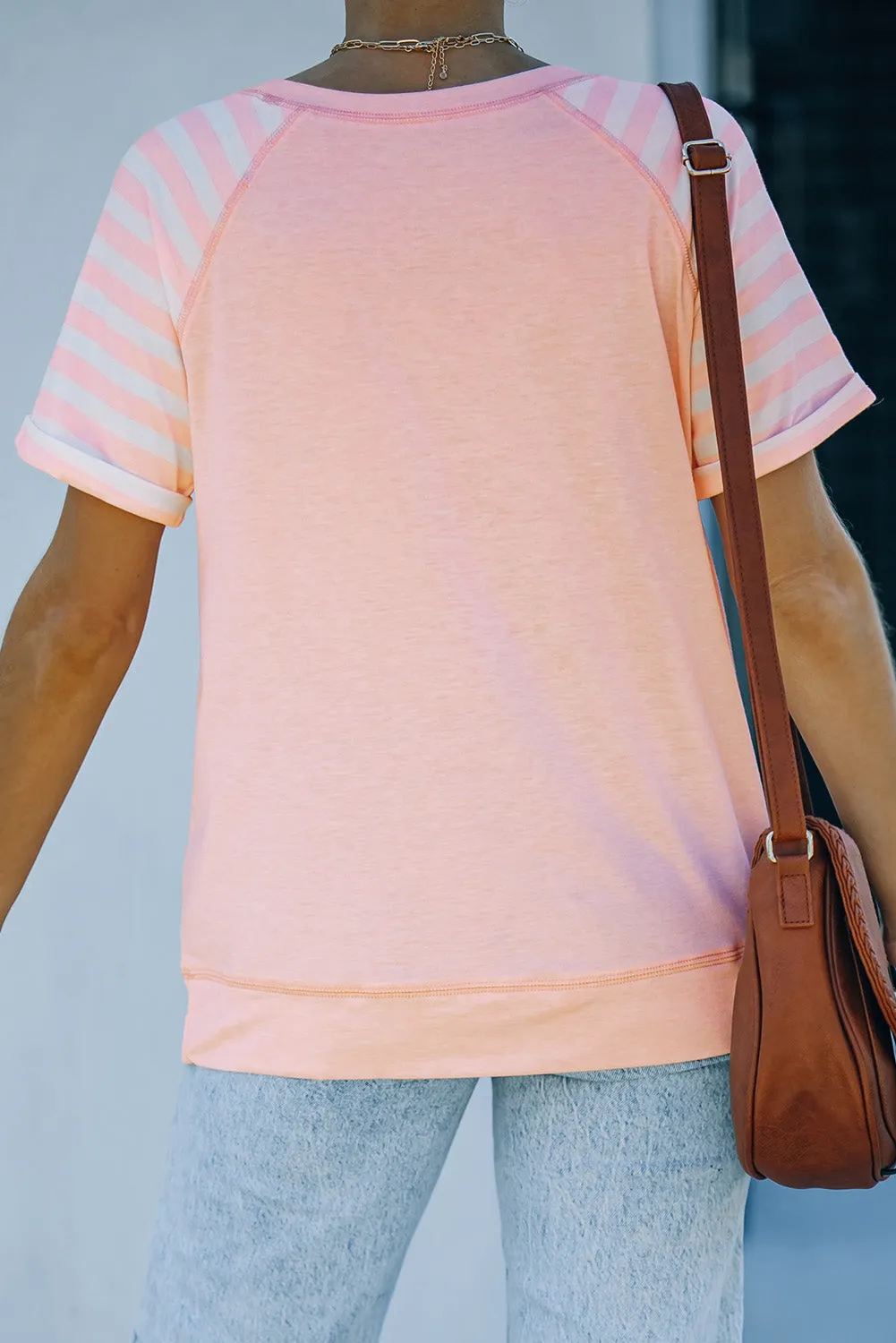 Light Blue Raglan Shirts With Printed Sleeves