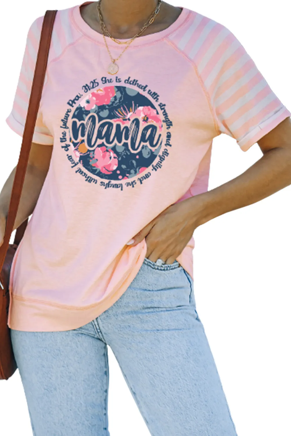 Light Blue Raglan Shirts With Printed Sleeves