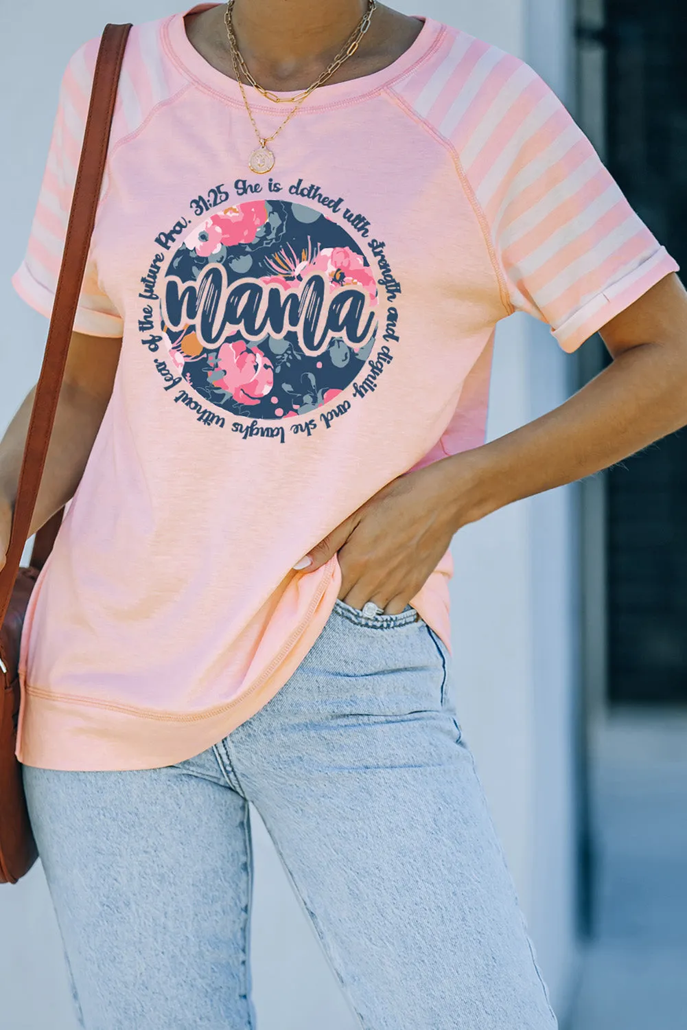 Light Blue Raglan Shirts With Printed Sleeves