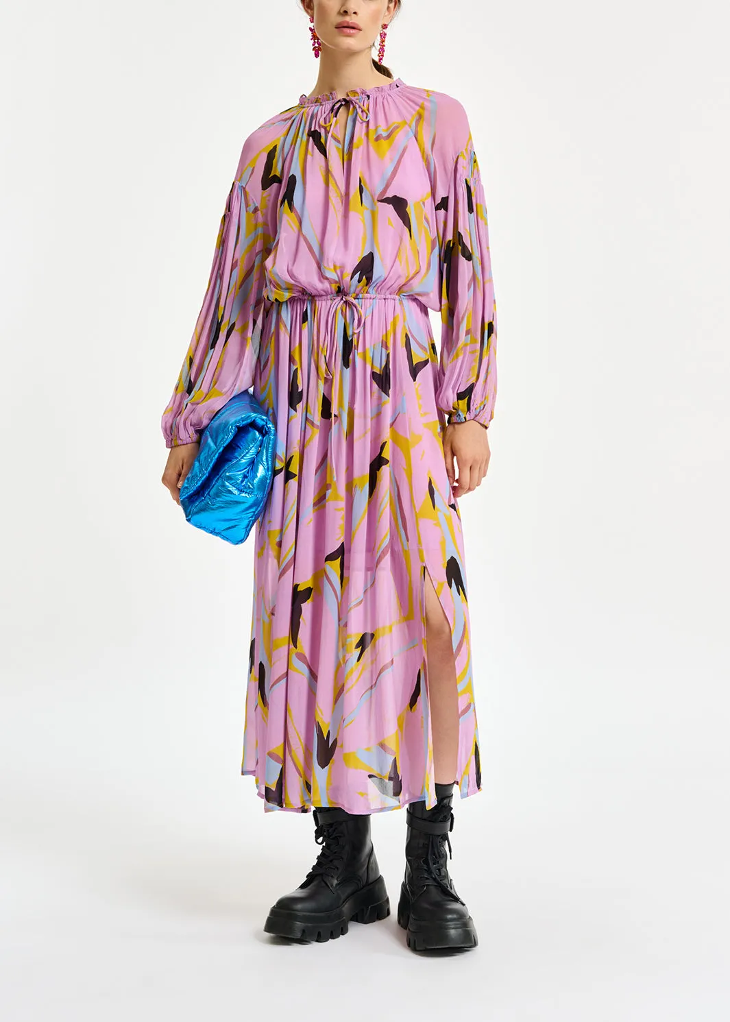 Lilac abstract-print loose-fit maxi dress