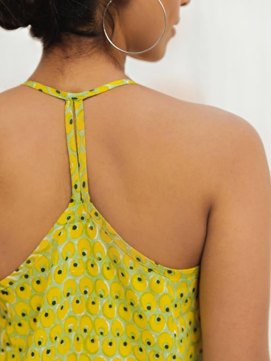 Lime Handblock Print Long Cotton Slip Dress