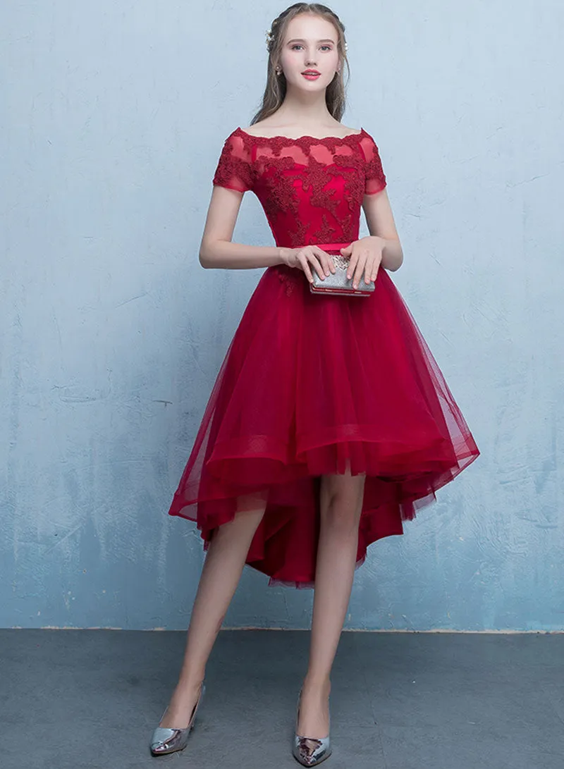 Lovely Lace Short Prom Dress, A-Line Off the Shoulder Evening Party Dress
