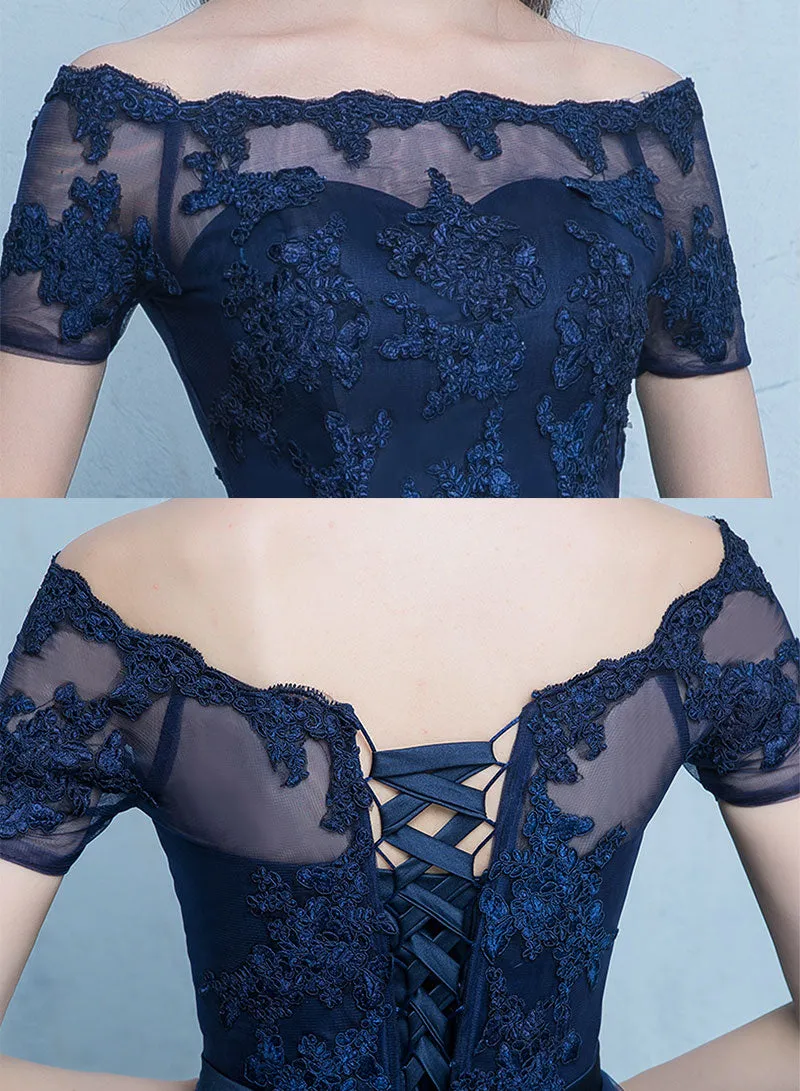 Lovely Lace Short Prom Dress, A-Line Off the Shoulder Evening Party Dress