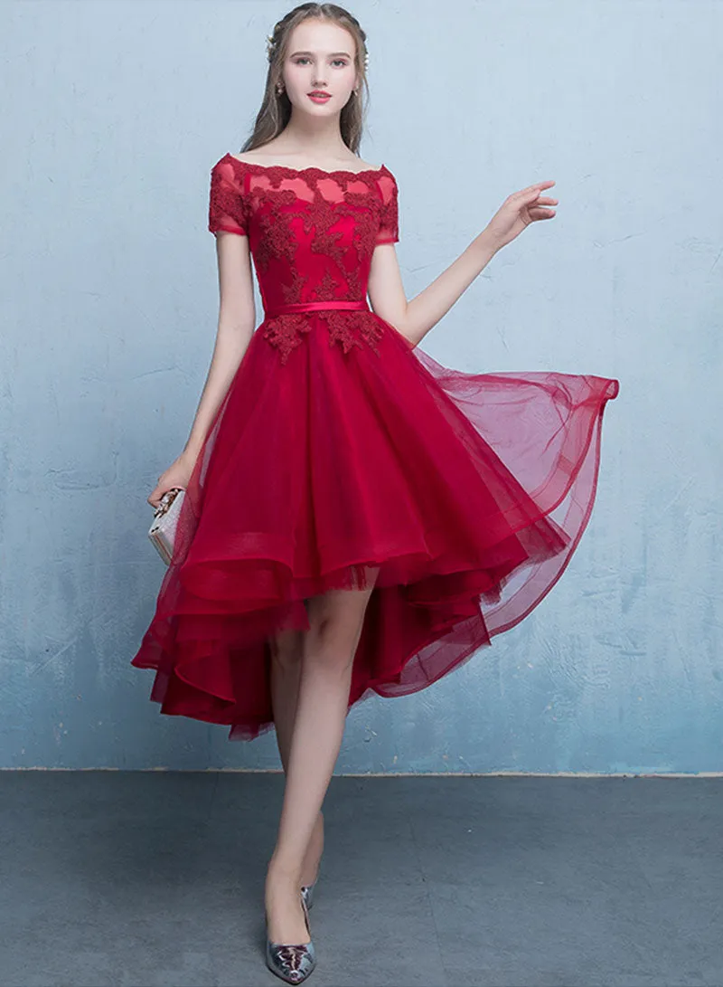 Lovely Lace Short Prom Dress, A-Line Off the Shoulder Evening Party Dress