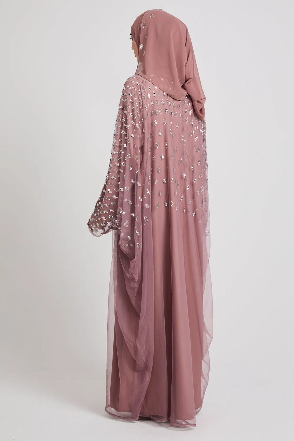 Luxury Three Piece Eternal Starlight Open Abaya Set - Cosmic Rose