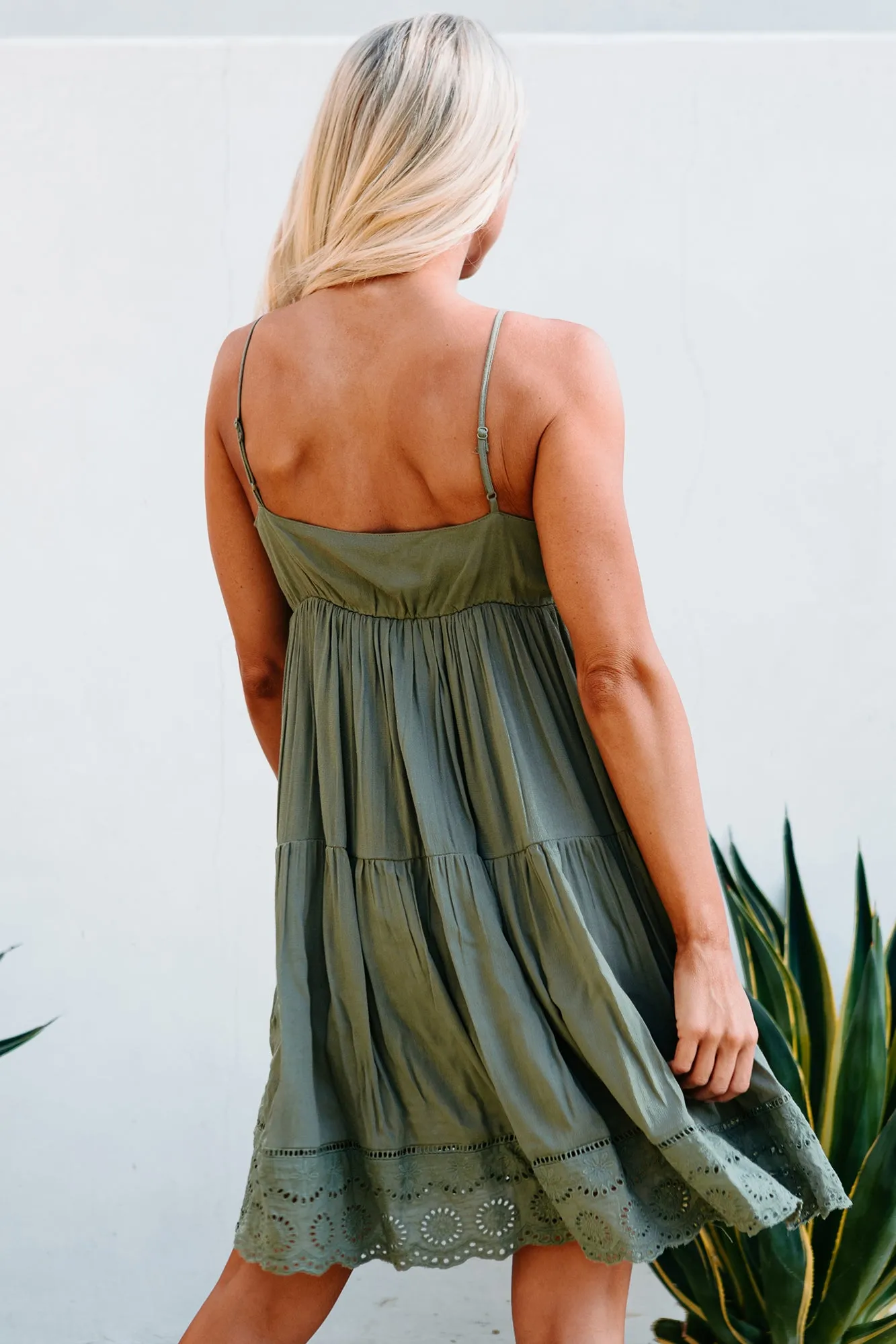Maia Embroidered Babydoll Dress (Olive)