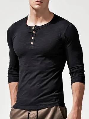 ManPuur - Heren Slim Fit Lange Mouw Henley Shirt met Knoopsluiting