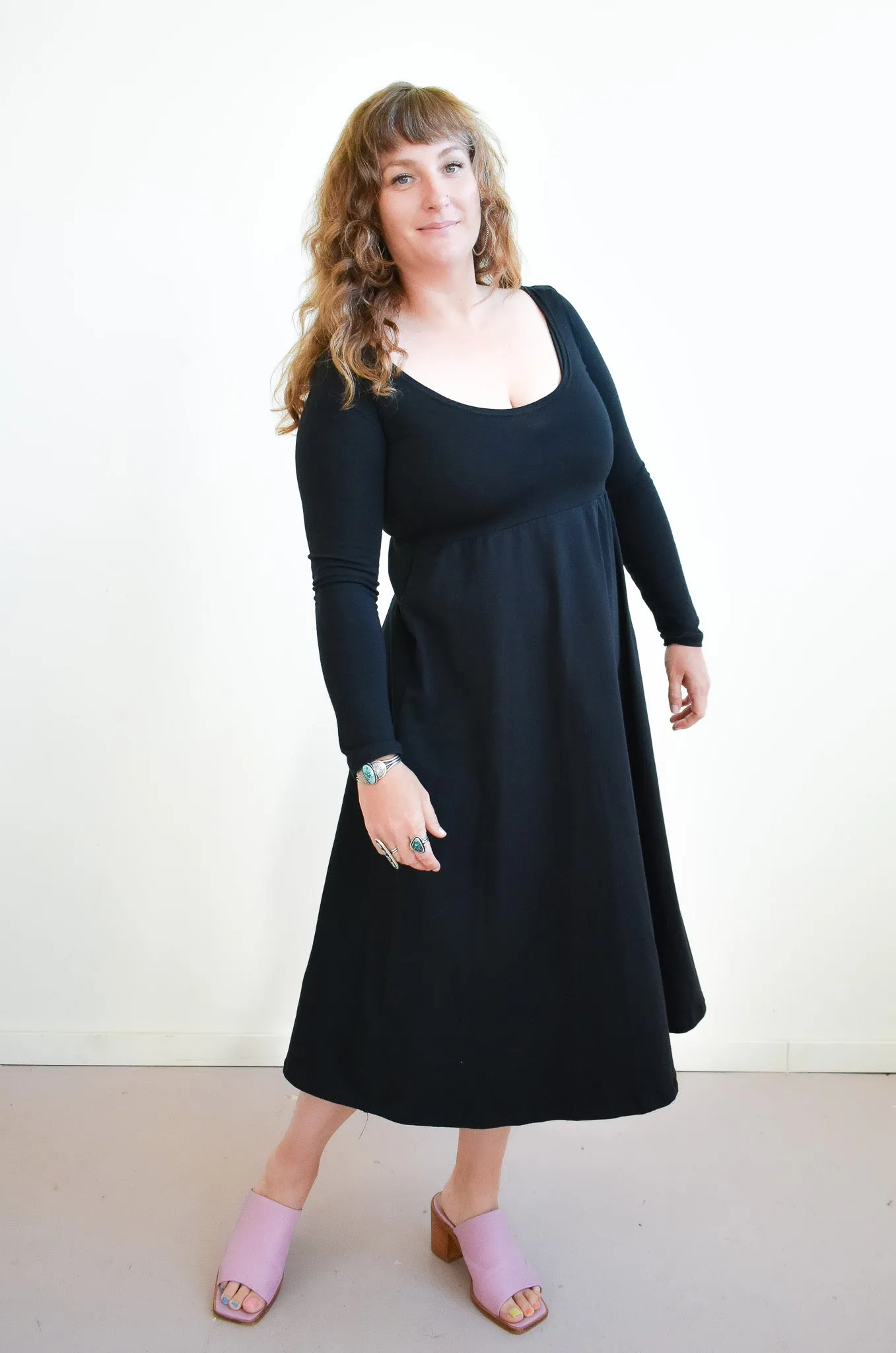 Megumi Black Modal Longsleeve Dress