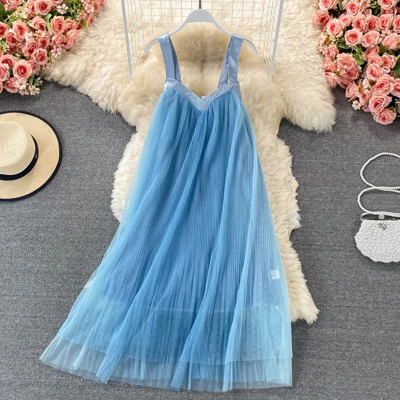 Mesh Broadband Gradient Slip Dress