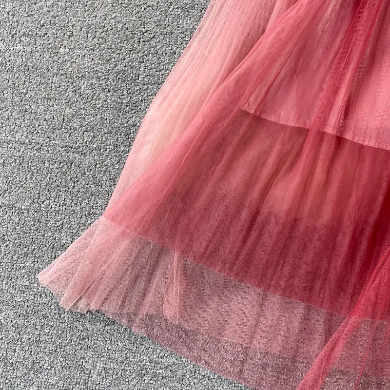 Mesh Broadband Gradient Slip Dress