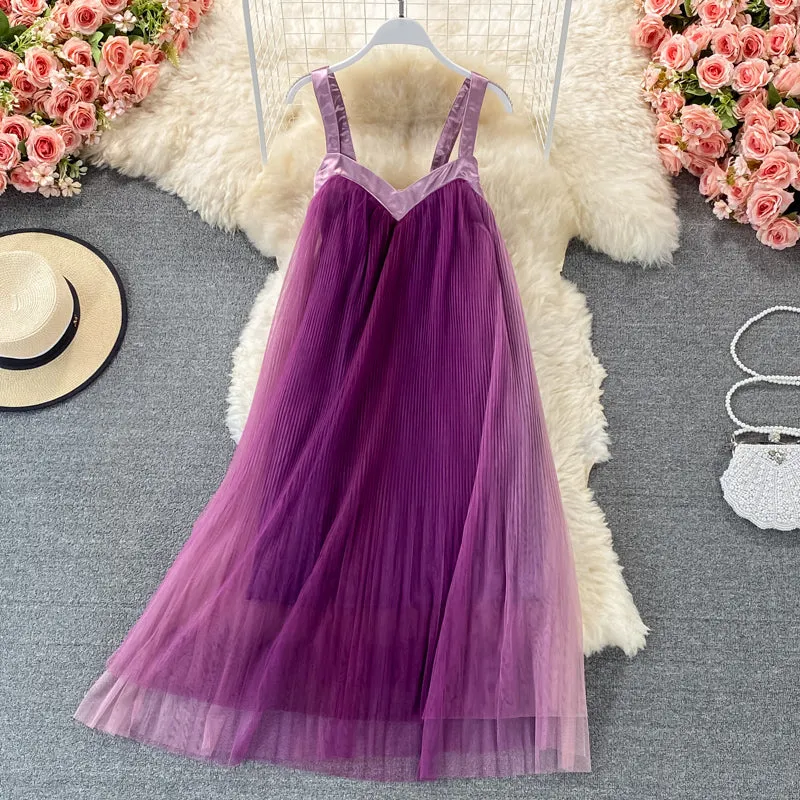 Mesh Broadband Gradient Slip Dress