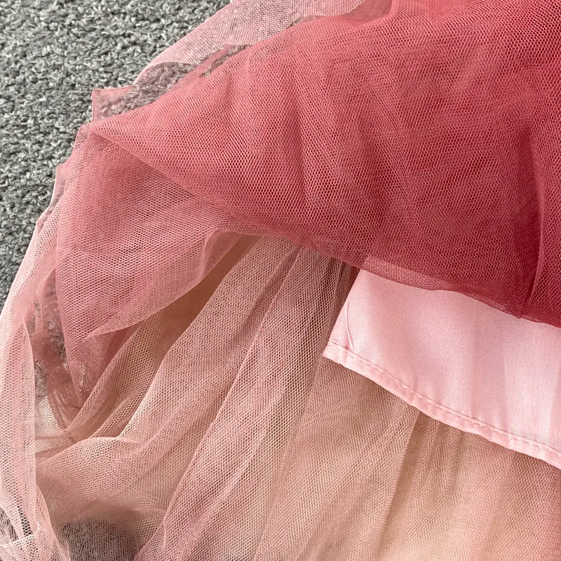 Mesh Broadband Gradient Slip Dress
