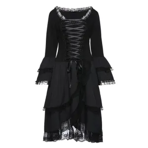Midi Casual Elegant Lady Gothic Ruffle Sleeve Dress
