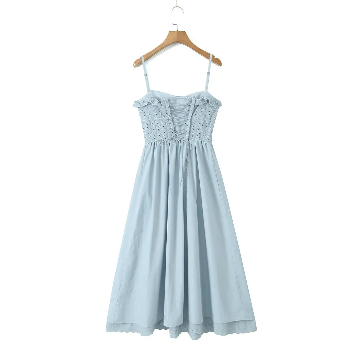 New Summer Solid Strap Hole Sleeveless Lace-up Hole High Waist Holiday Vocation Beach Women Dress