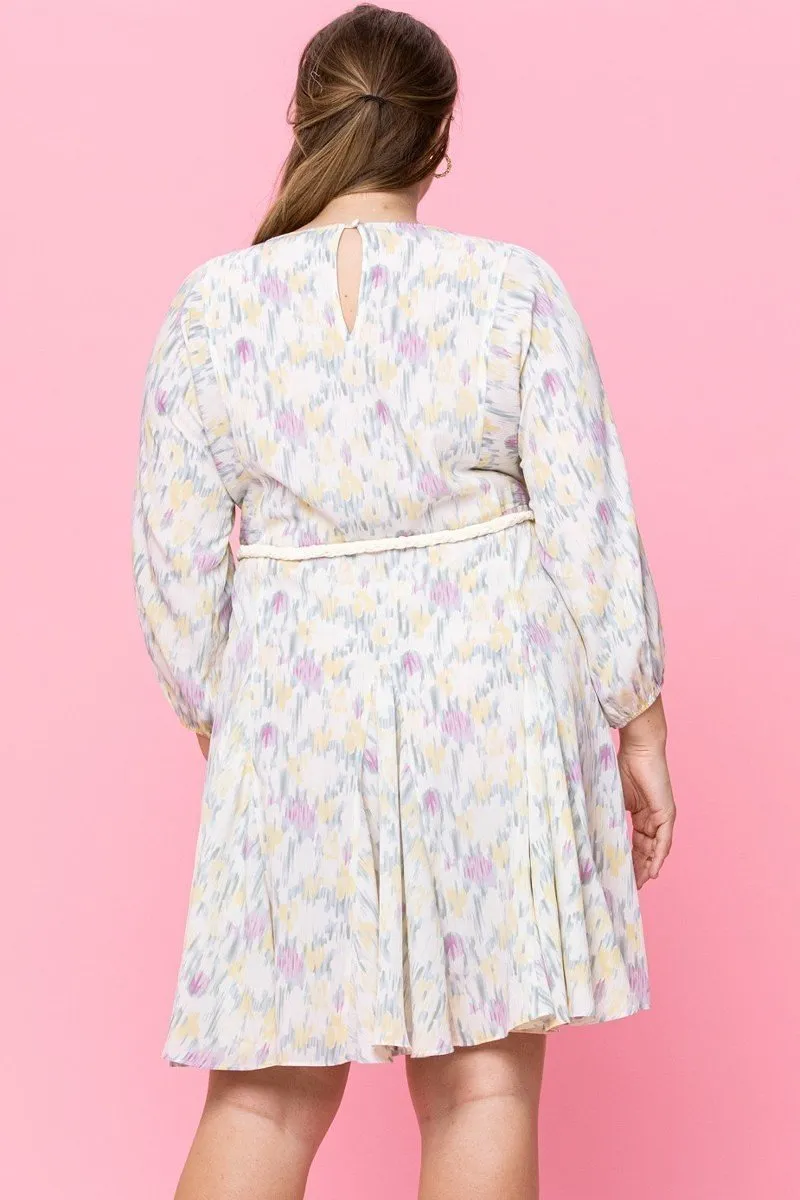 Off White Abstract Printed Mini Swing Woven Dress