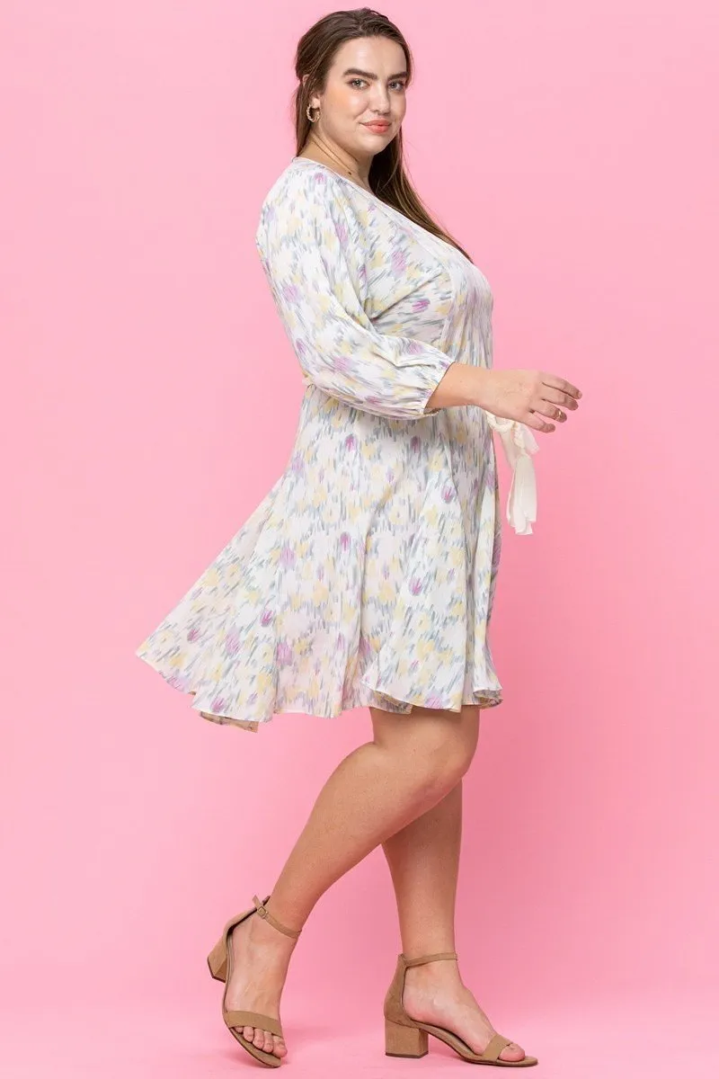 Off White Abstract Printed Mini Swing Woven Dress