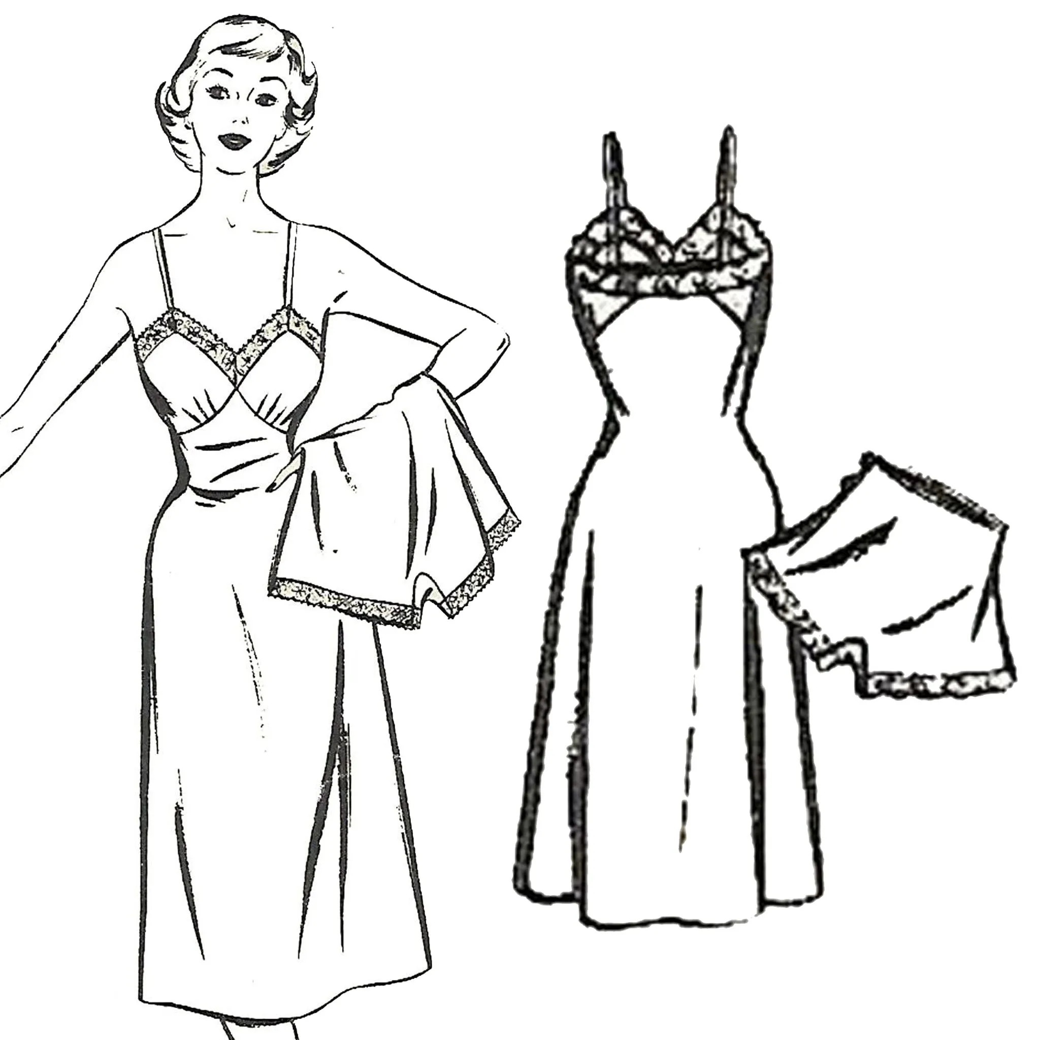 PDF - Vintage 1950s Pattern - Slip & Knicker -  Bust 38" (96.5cm) - Instantly Print at Home