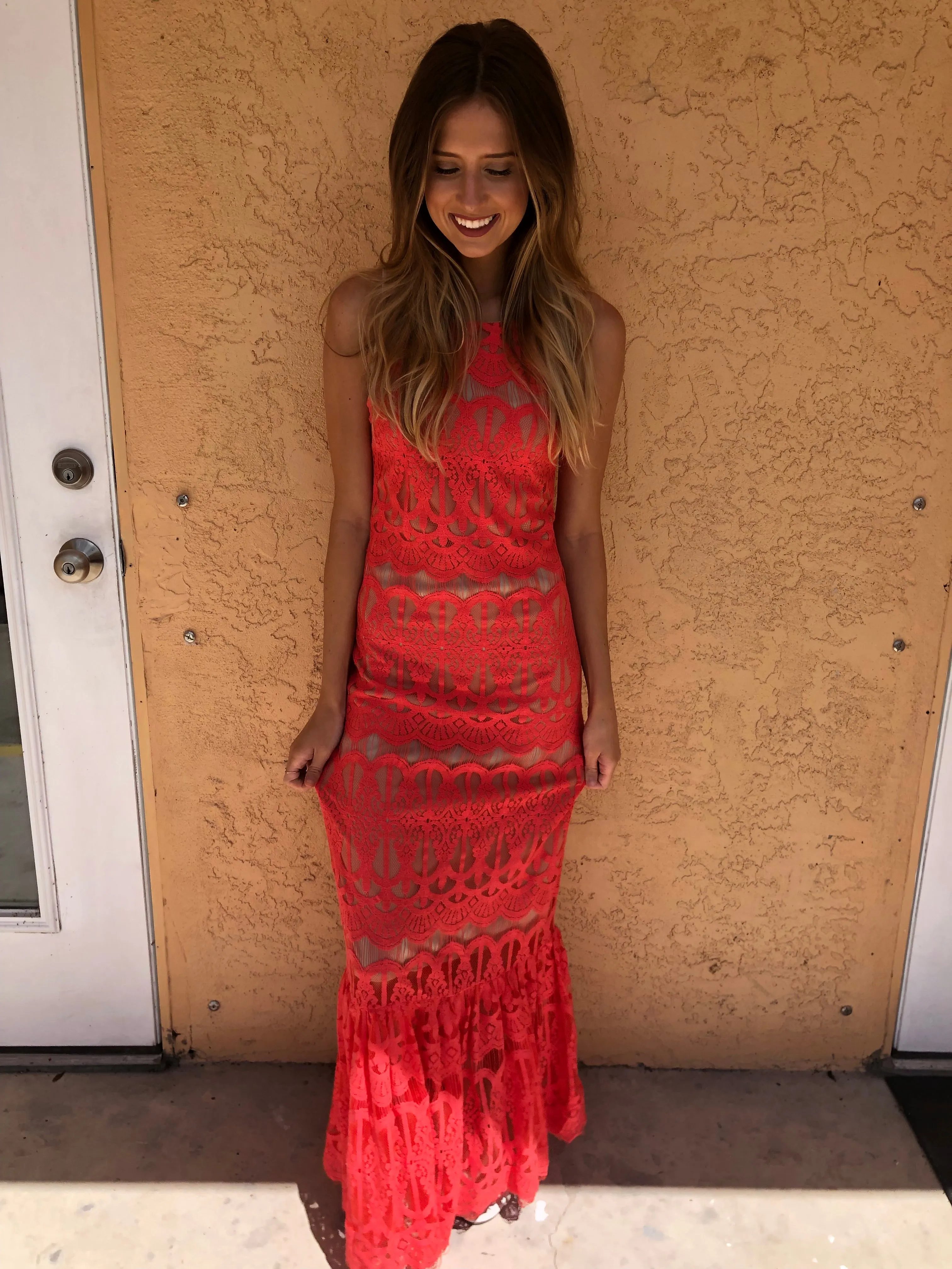 Pink and Cream Maxi Dress - XS