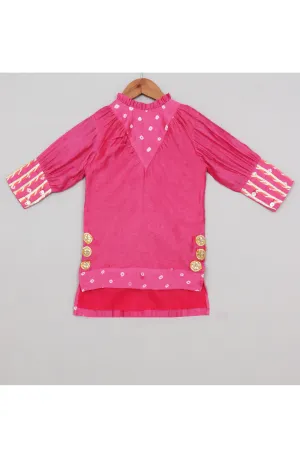 Pink Floral Embroidered And Gota Detailing Detailing Puff Sleeves Dress