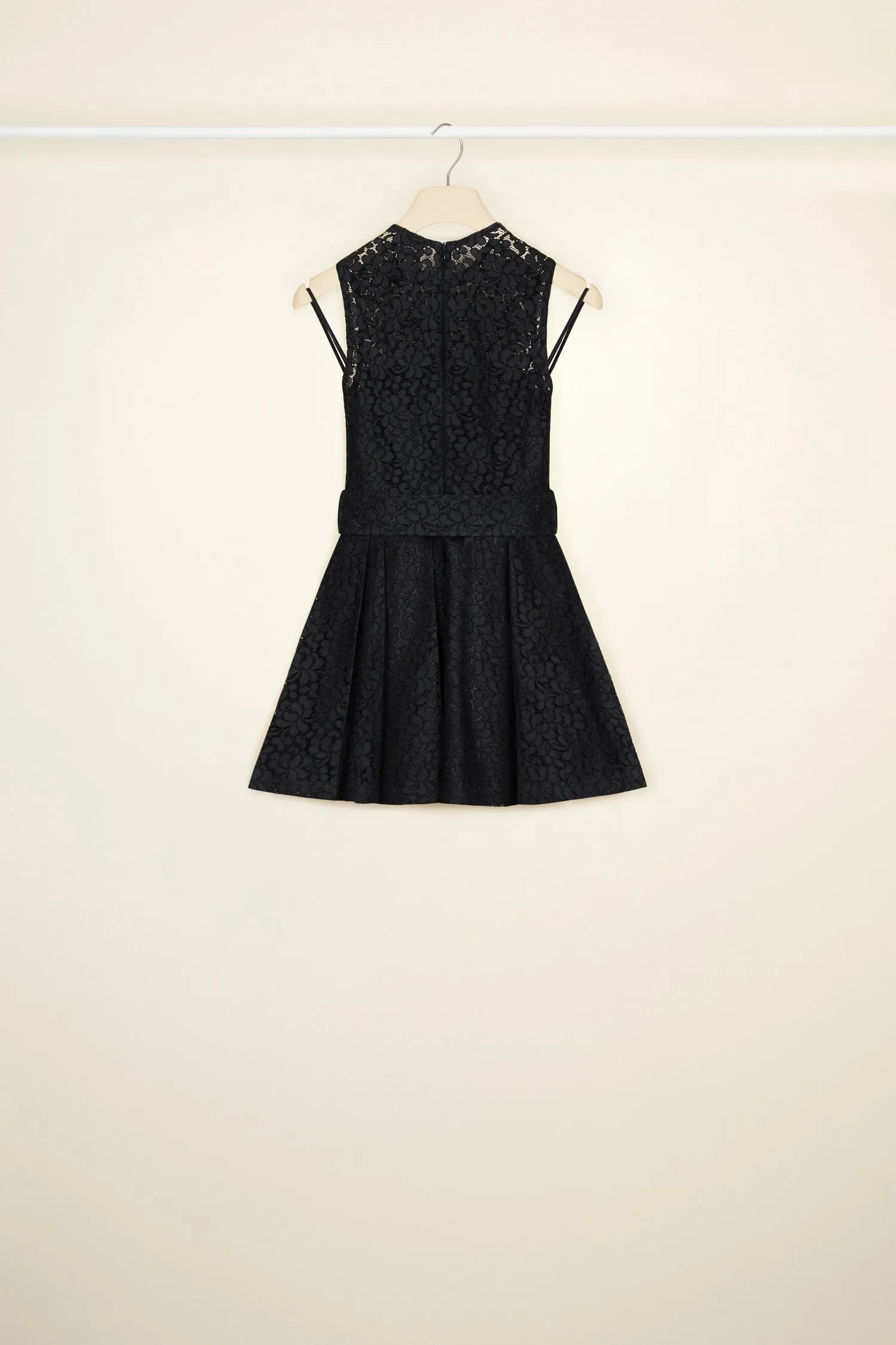 Pleated mini dress in eco lace