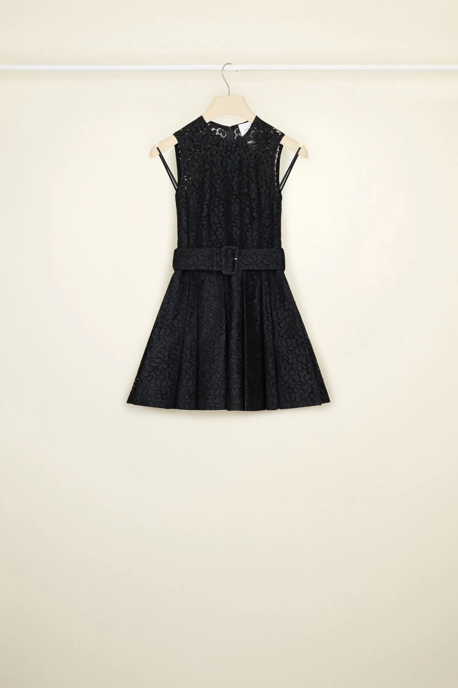Pleated mini dress in eco lace