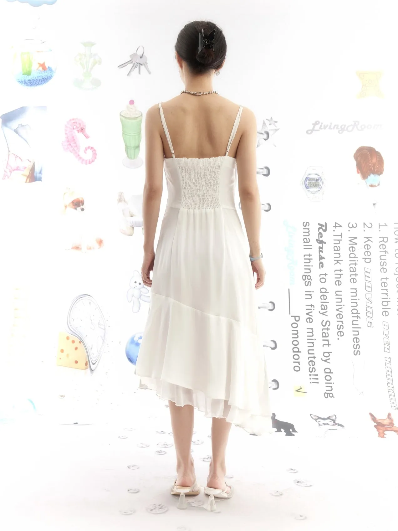 Portrait Print Asymmetric Hem Slip Dress