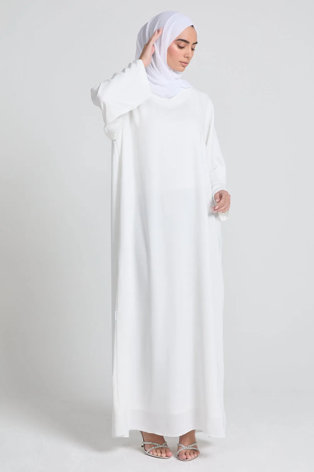 Premium Nidha LONG SLEEVE Inner Slip Dress - White - WITH LINING