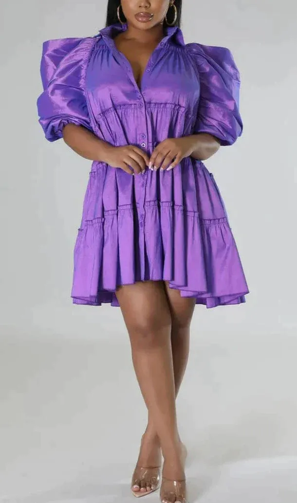 Puff Shoulder Babydoll Dress
