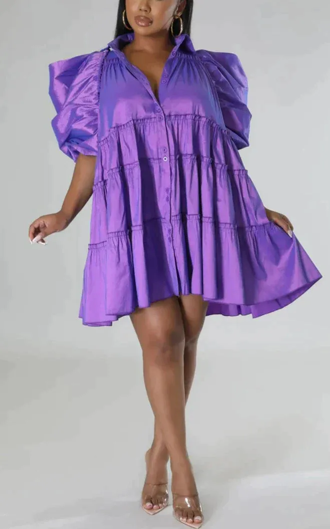 Puff Shoulder Babydoll Dress