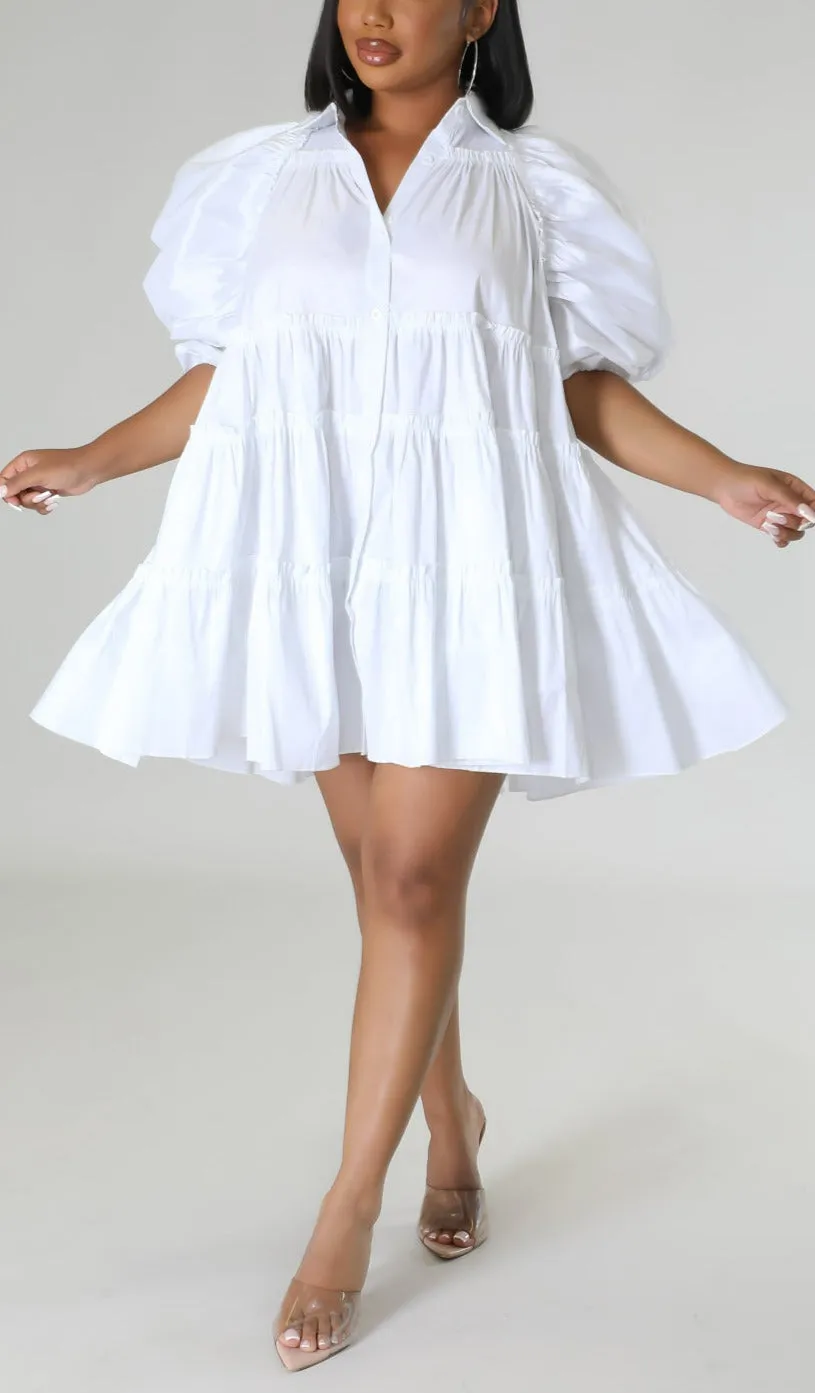 Puff Shoulder Babydoll Dress