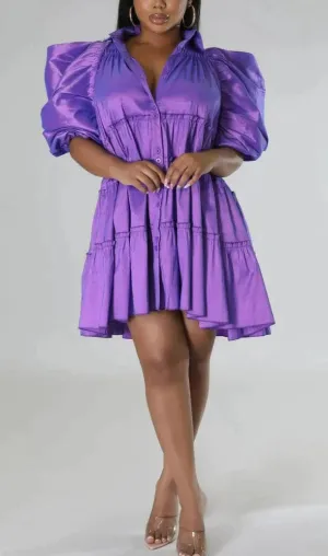 Puff Shoulder Babydoll Dress