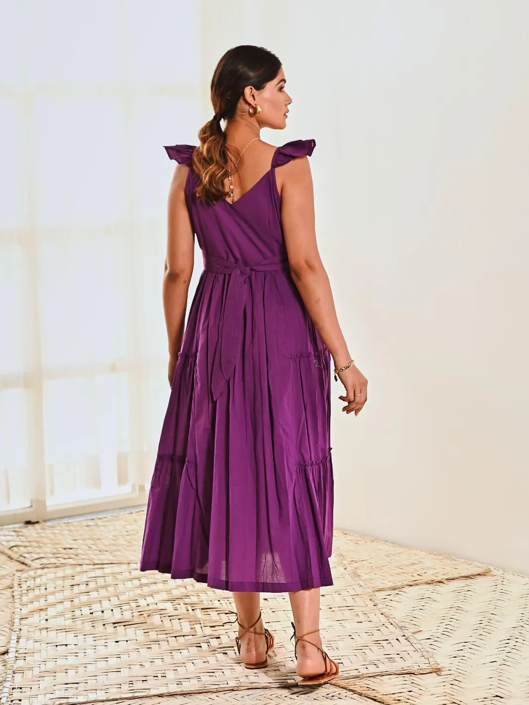Purple Cotton Sleeveless Maxi Long Dress