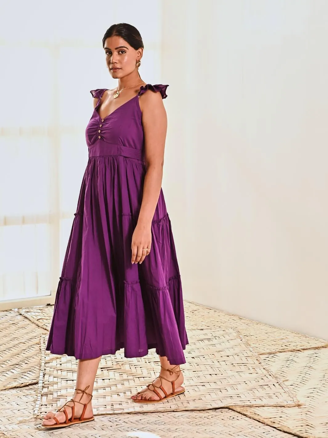 Purple Cotton Sleeveless Maxi Long Dress