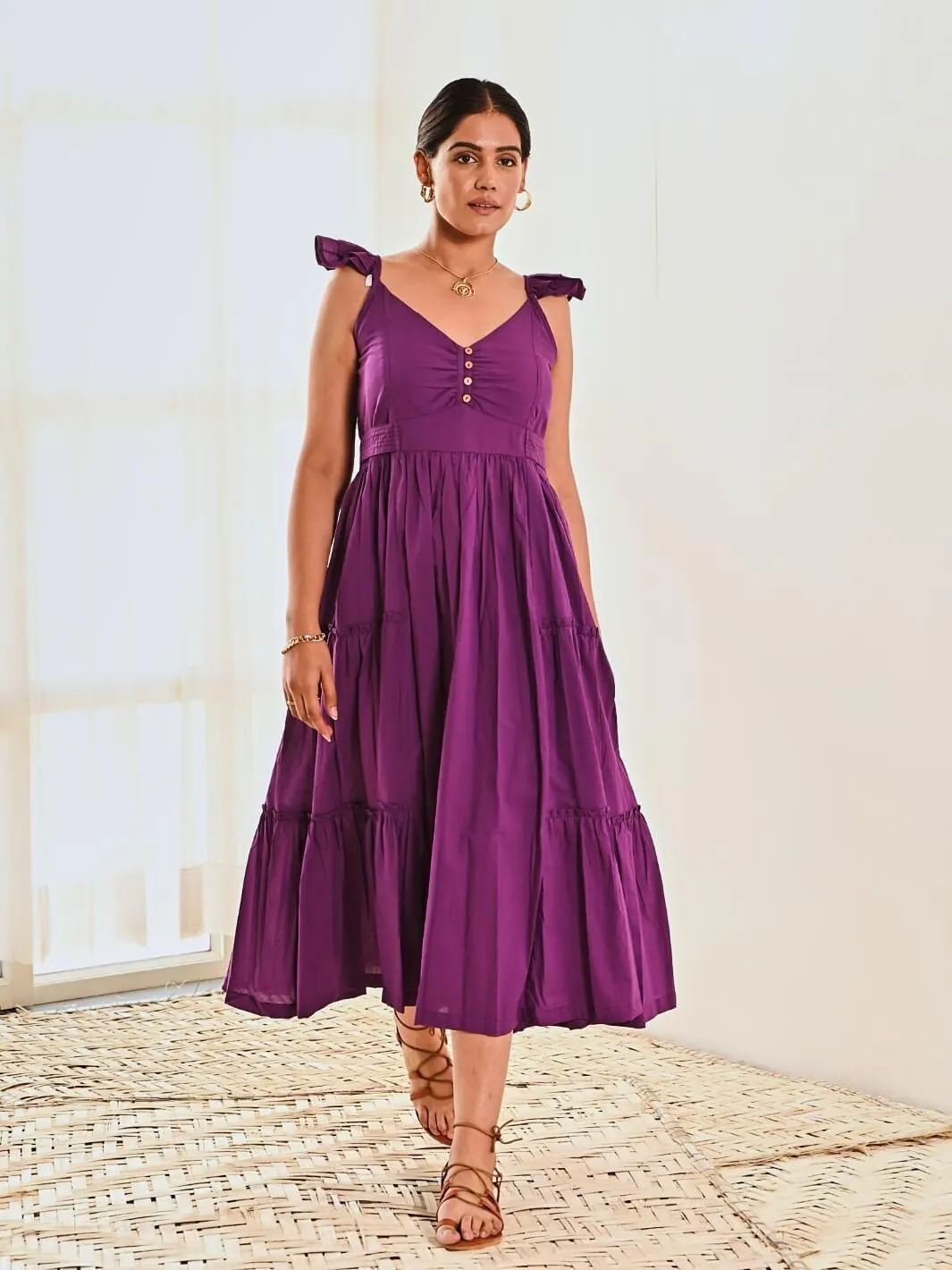 Purple Cotton Sleeveless Maxi Long Dress