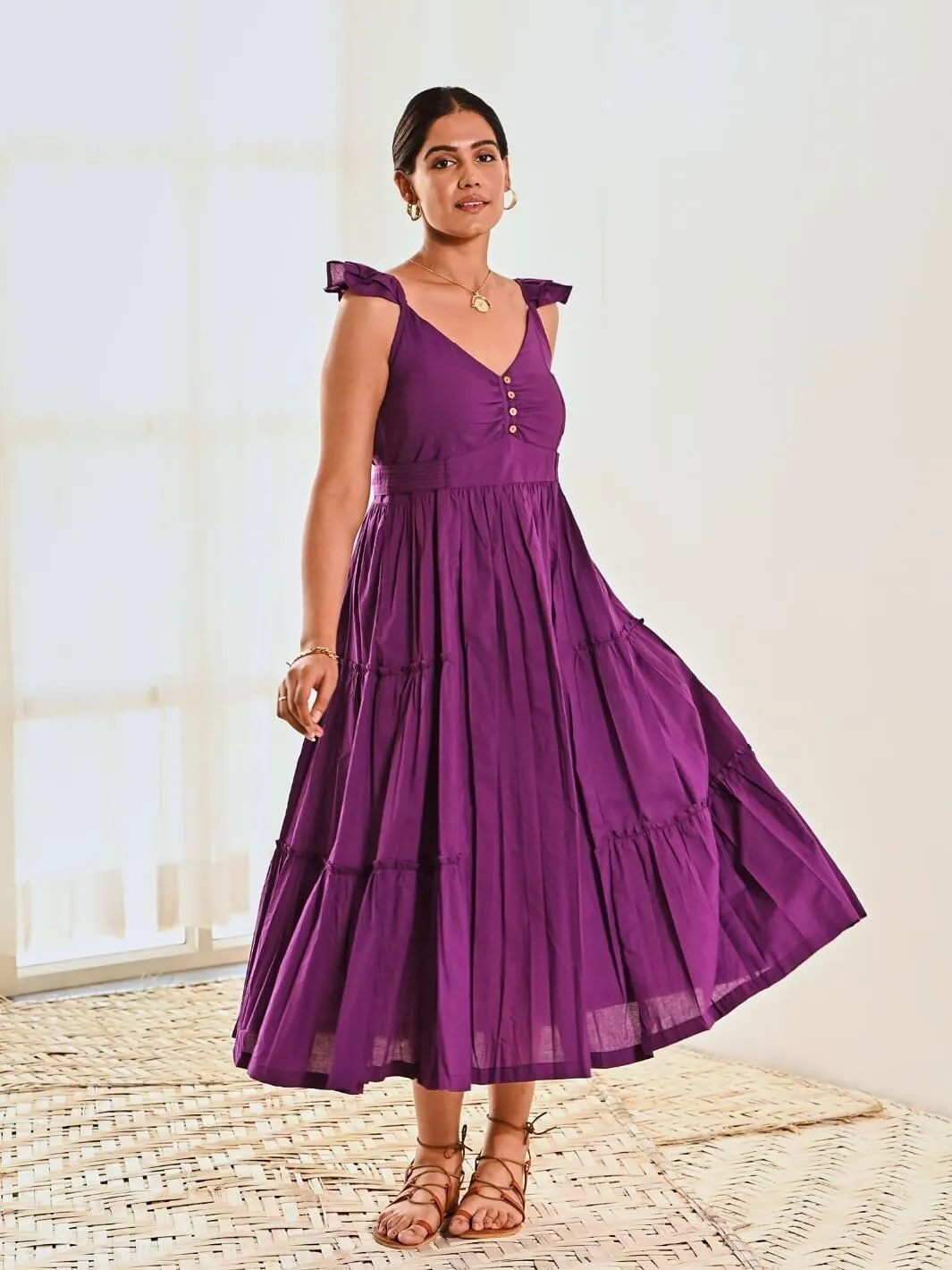 Purple Cotton Sleeveless Maxi Long Dress