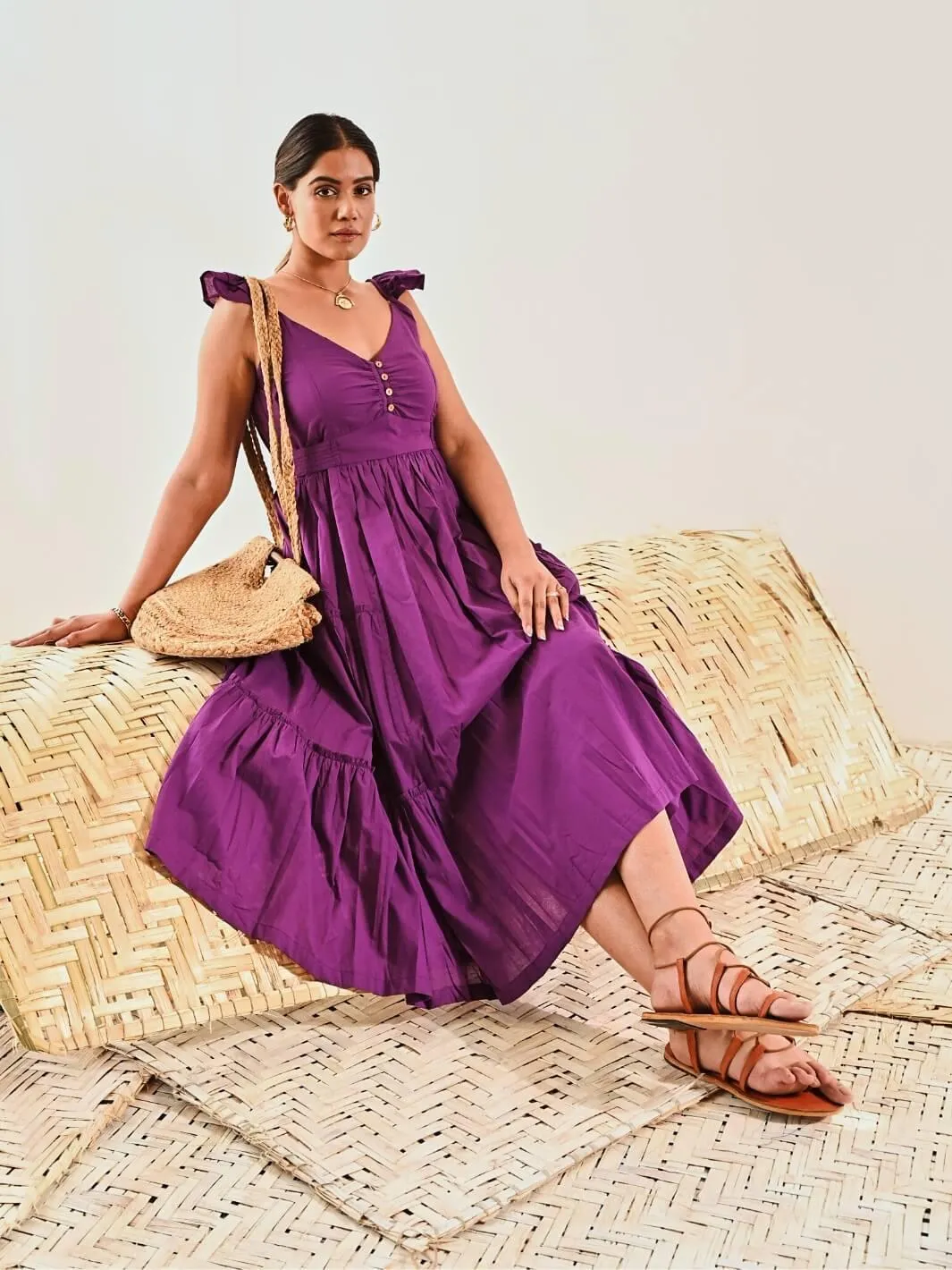 Purple Cotton Sleeveless Maxi Long Dress