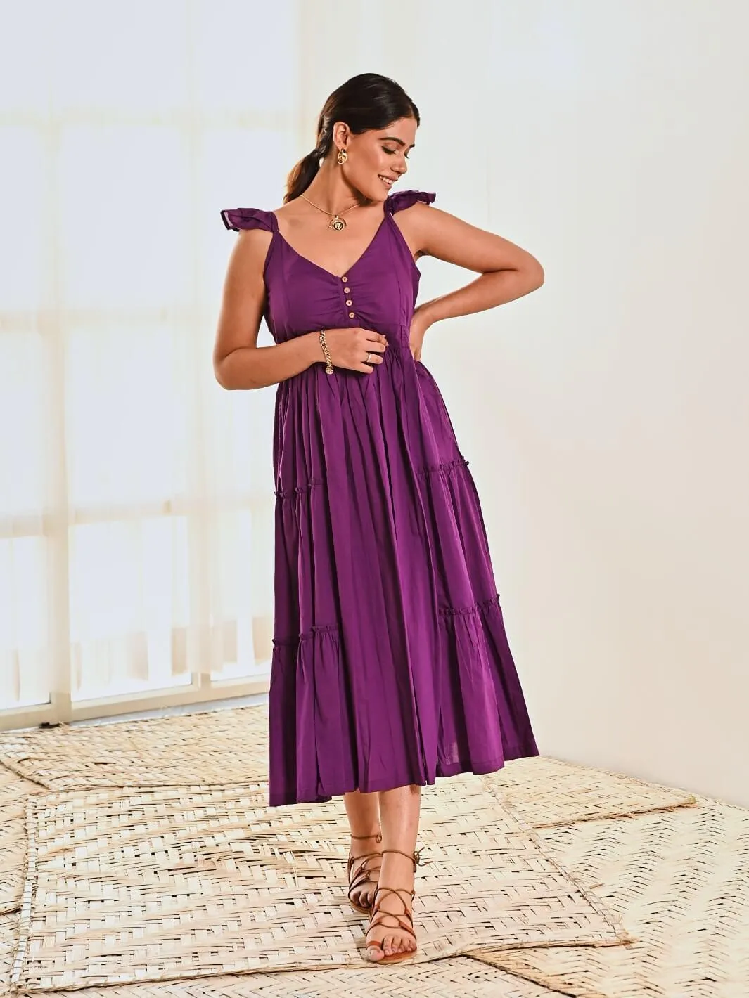 Purple Cotton Sleeveless Maxi Long Dress